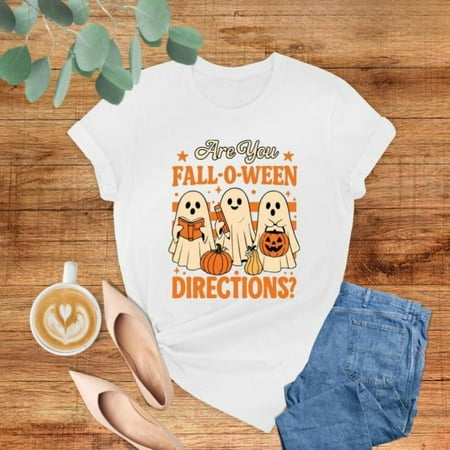 Halloween Ghost Teacher T Shirt Are You Fall O Ween Directions Graphic Tee Soft Short Sleeve Round Neck White S-5XL