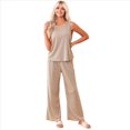 thumbnail image 2 of Pijama de Verano Sin Mangas para Mujer, de Punto Acanalado, Suave, Caqui Oscuro, Talla L, 2 of 9