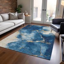 Addison Rugs Chantille Indoor/Outdoor Transitional Abstract Navy Machine Washable Rectangle Rug, 9' x 12'