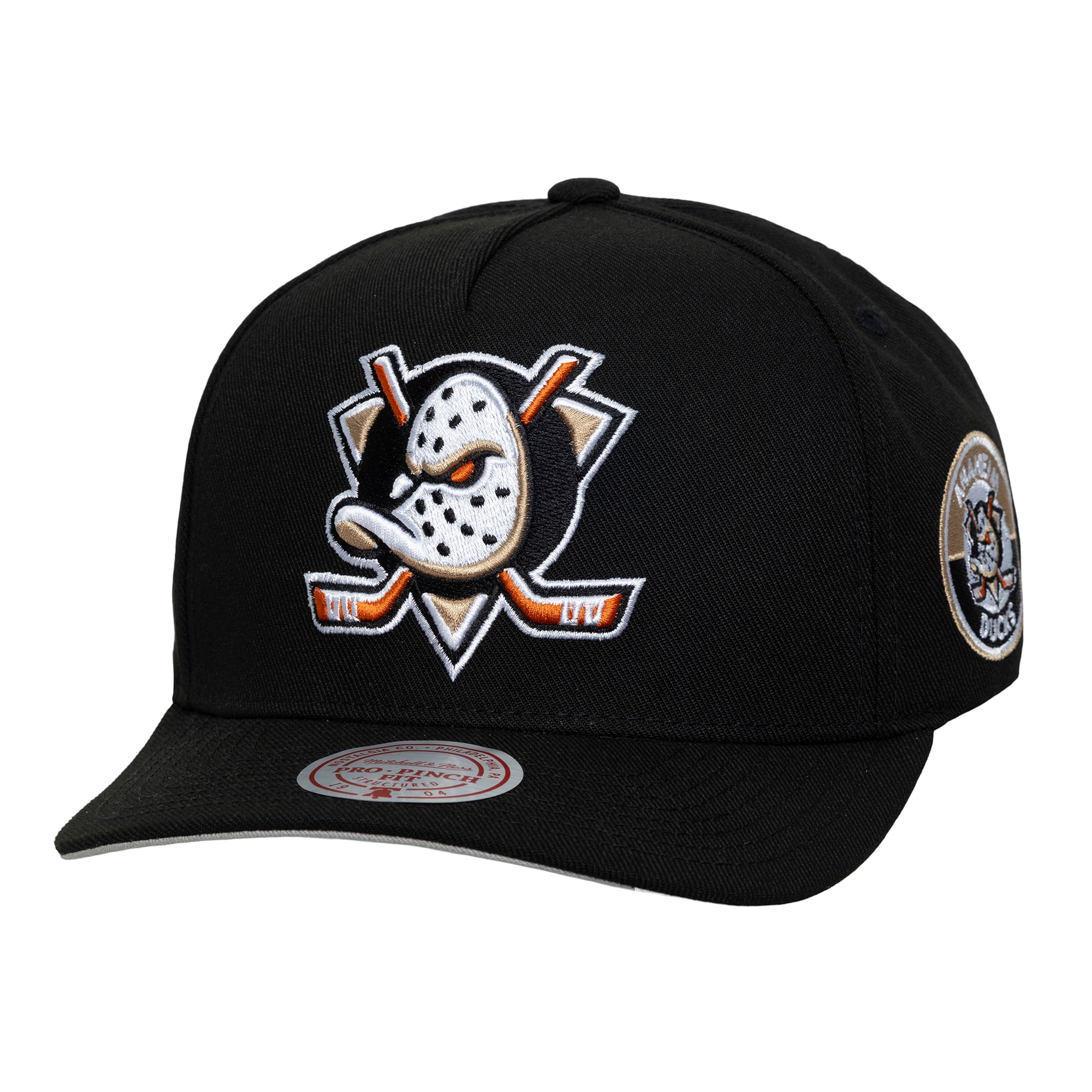 Men's Mitchell & Ness Black Anaheim Ducks Double Clutch Pro Pinch Snapback Hat