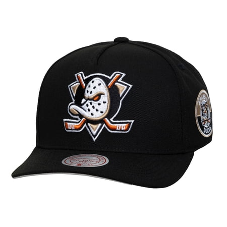 Men's Mitchell & Ness Black Anaheim Ducks Double Clutch Pro Pinch Snapback Hat