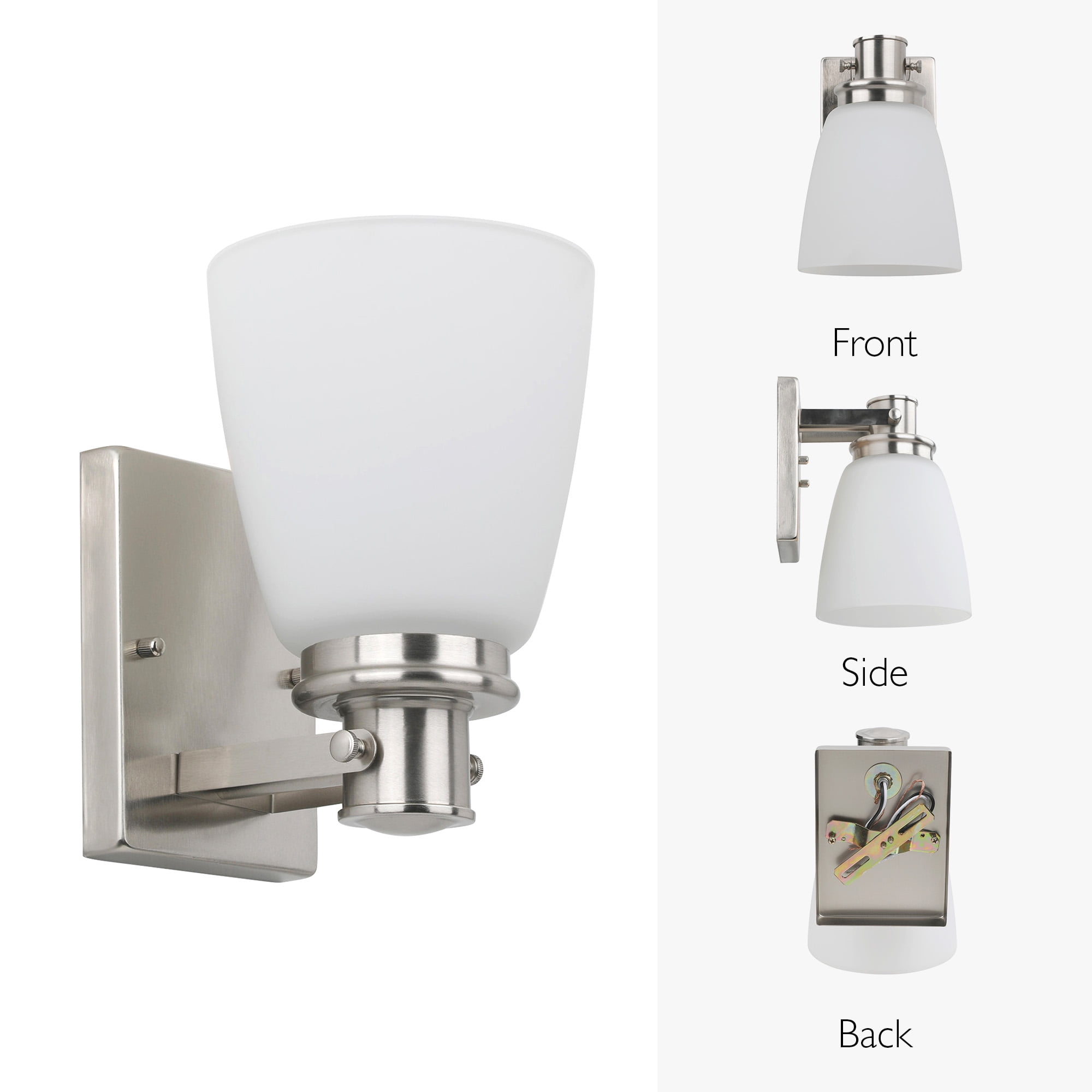 Design House Atkinson Transitional 1-Light Dimmable Satin Nickel Wall Sconce with Frosted Glass