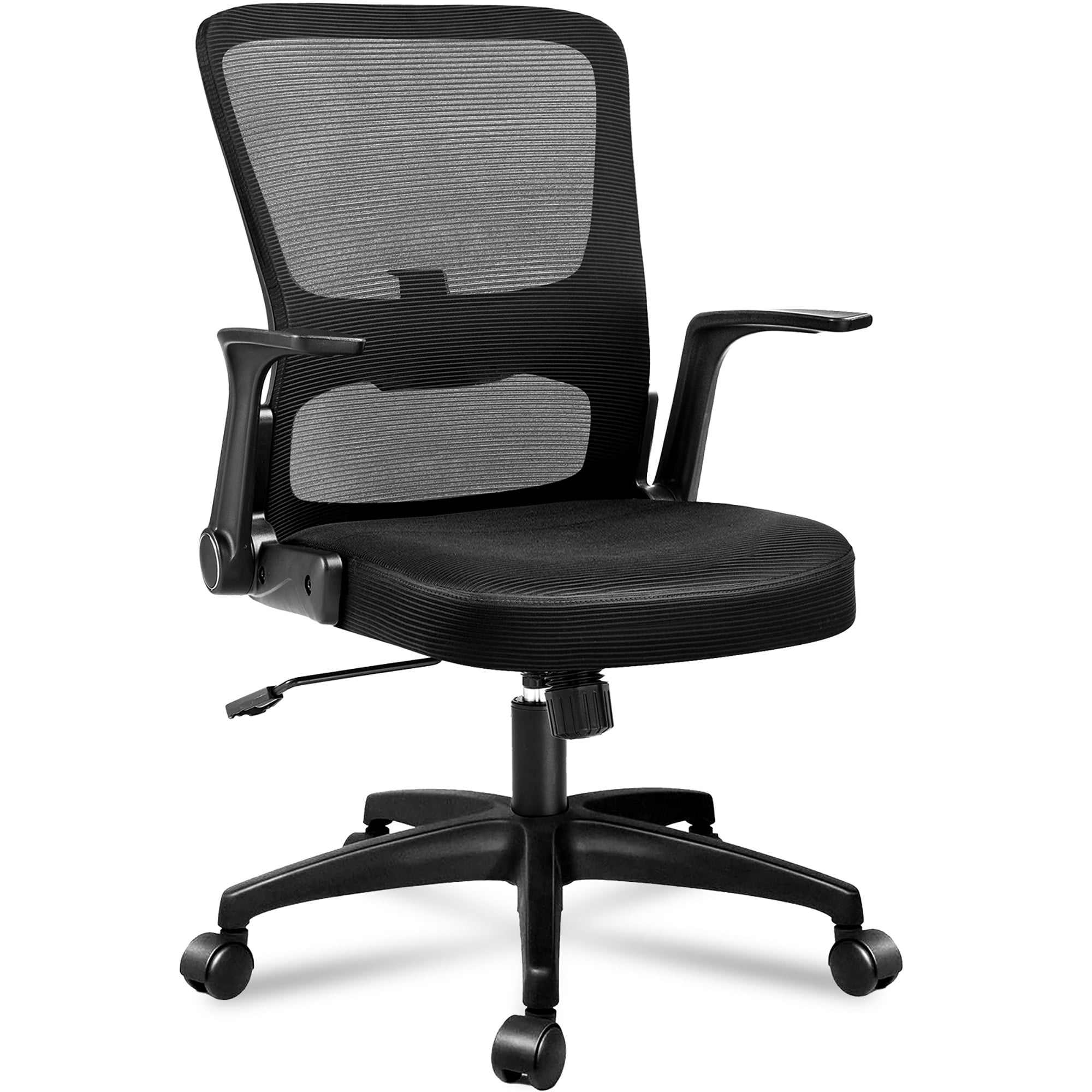COMHOMA Office Desk Chair Mesh Ergonomic Mid-Back Lumbar Support Computer Swivel Chairs with Flip-Up Armrests & Wheels for Conference Home Office Gray