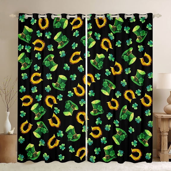 Manfei Retro Horseshoe Curtains Pack of 2 (42x84 Each),St.Patrick Day Curtains Blackout,Four Leaf Clover Bedroom Curtains For Boys Teens,Super Cozy Room Decor