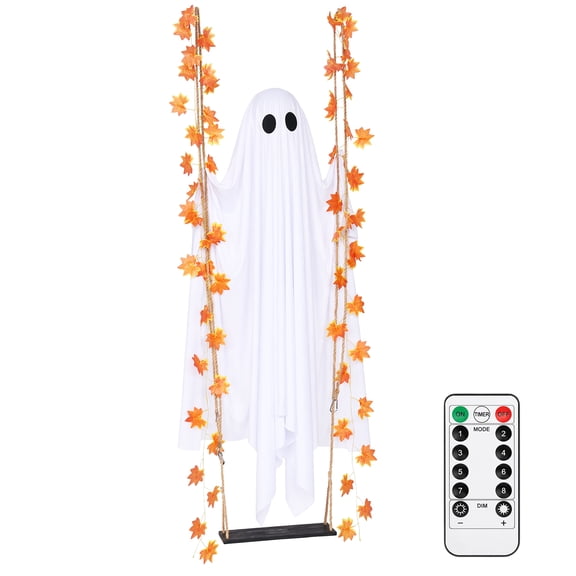 4ft Halloween Swing Ghost Decoration, Hanging Light-up Ghost Decor with RC, 8 Modes, Ideal for Halloween Party (A 4ft)