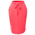 thumbnail image 2 of A2Y Women's Elastic Waist Self Tie Tulip Hem Side Pocket Skirt Neon Coral Pink 2XL, 2 of 5