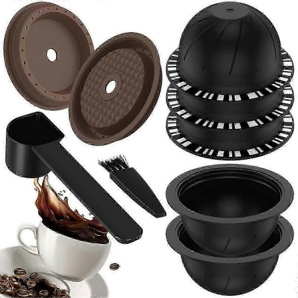 5Pcs Reusable Vertuo Pods for Machine, Coffee Capsule with 2 Silicone Lids 1 Spoon and Brush, (230M