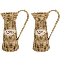 unbranded 2pcs Woven Planter Farmhouse Flower Pitcher with Handle Rustic Flower Arrangement Vase Rattan Flower Pot Indoor Decorative Flower Container