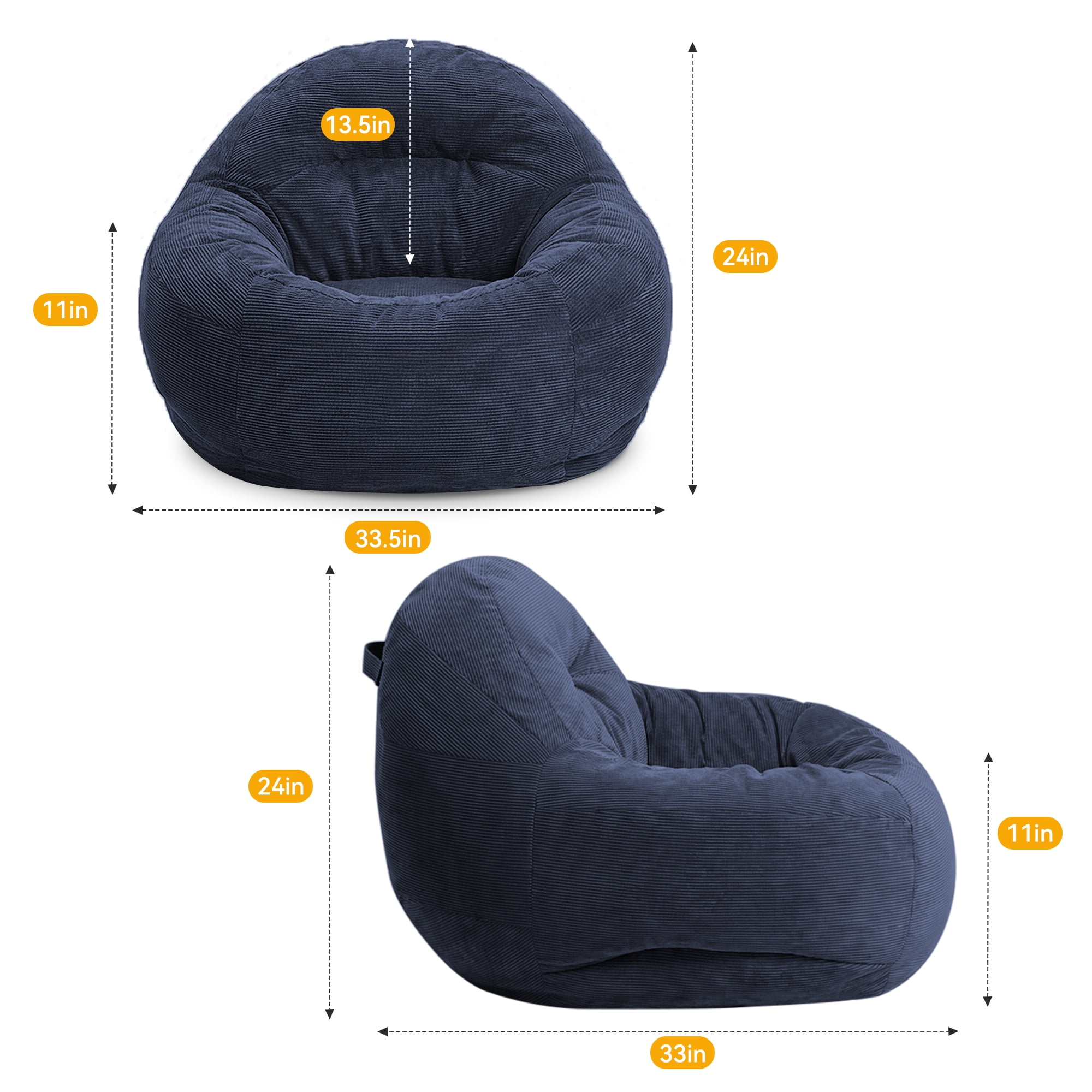 Fluffy Bean Bag Chair with Memory Foam Filler for Dorm, Apartment, or Living Room