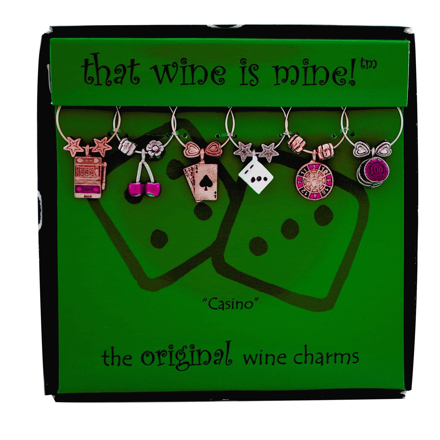 Wine Things 6-Piece Wine Charms/Wine Glass Tags/Drink Markers for Stem Glasses Casino Wine Tasting Party 