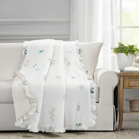 UPC: 0194938021593 | Lush Decor Livia Flora Silver-Infused Antimicrobial Reversible Throw Neutral/Blue Single 50×60