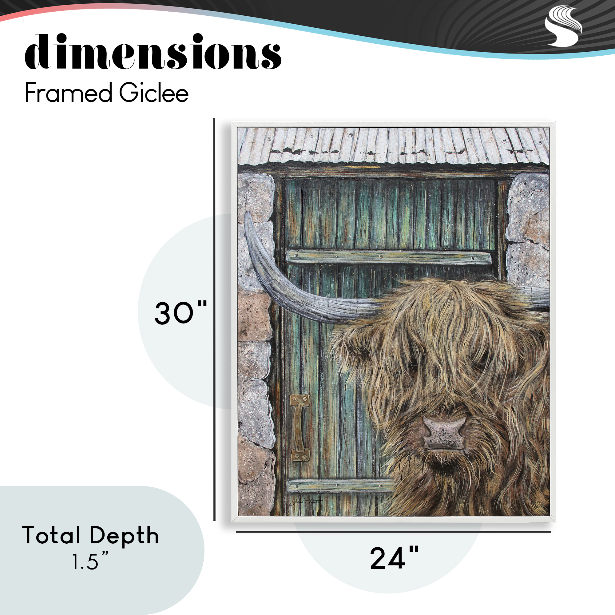 Highland Cow by Barn Door White Framed Giclee Art, design by Jean Plout