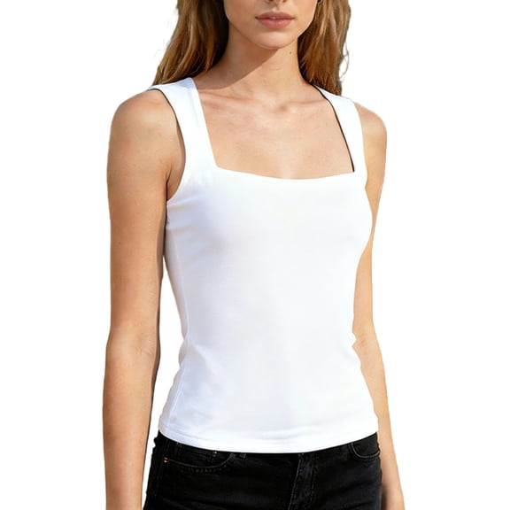 Besolor Womens Tank Tops Square Neck Sleeveless Comfy Basic Layer Tees Cami Summer Comfy Slim Bottom Tanks