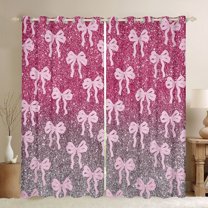 jejeloiu Kawaii Ribbon Bow Curtains Pack of 2 (42x84 Each),Pink Silver Glitter Print Curtains Blackout For Girl Kids