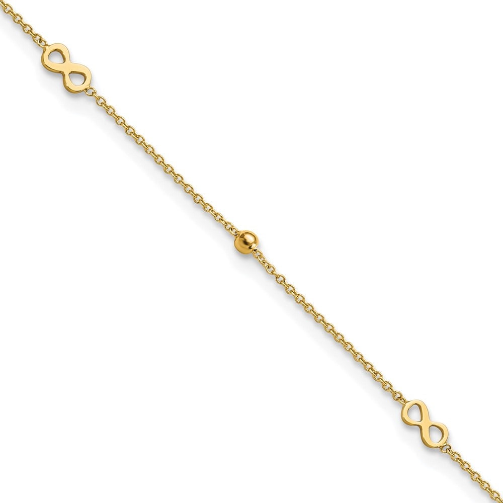 Solid 14k Yellow Gold Dolphin Charm 1 inch Extension Anklet 10