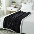 thumbnail image 4 of Cozy Tyme Lorraine Flannel Reversible Sherpa Throw - Super Soft Solid Color 50"x 60" Black, 4 of 10