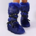 thumbnail image 2 of Women's Winter Warm Fluffy Faux Fur Knee High Snow Boots - Fashionable Cross Buckle Non Slip Cotton Boots, 2 of 4