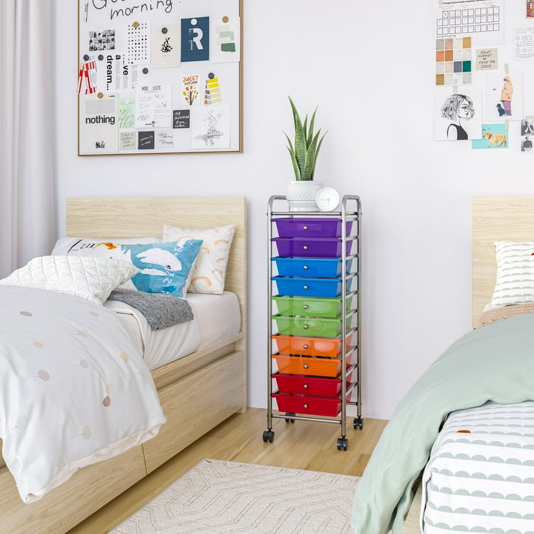 Seville Classics 10-Drawer Organizer Cart with Wheels, Pearl Multi