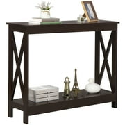 ZENSTYLE Console Table x Shaped Side Table 2 Tier MDF Storage Shelf For Home Entryway Brown