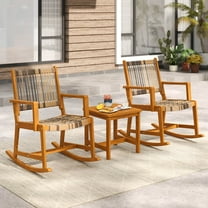 Costway 3 Piece Patio Rocking Set with Rattan Seat & Back Square Side Table for Porch