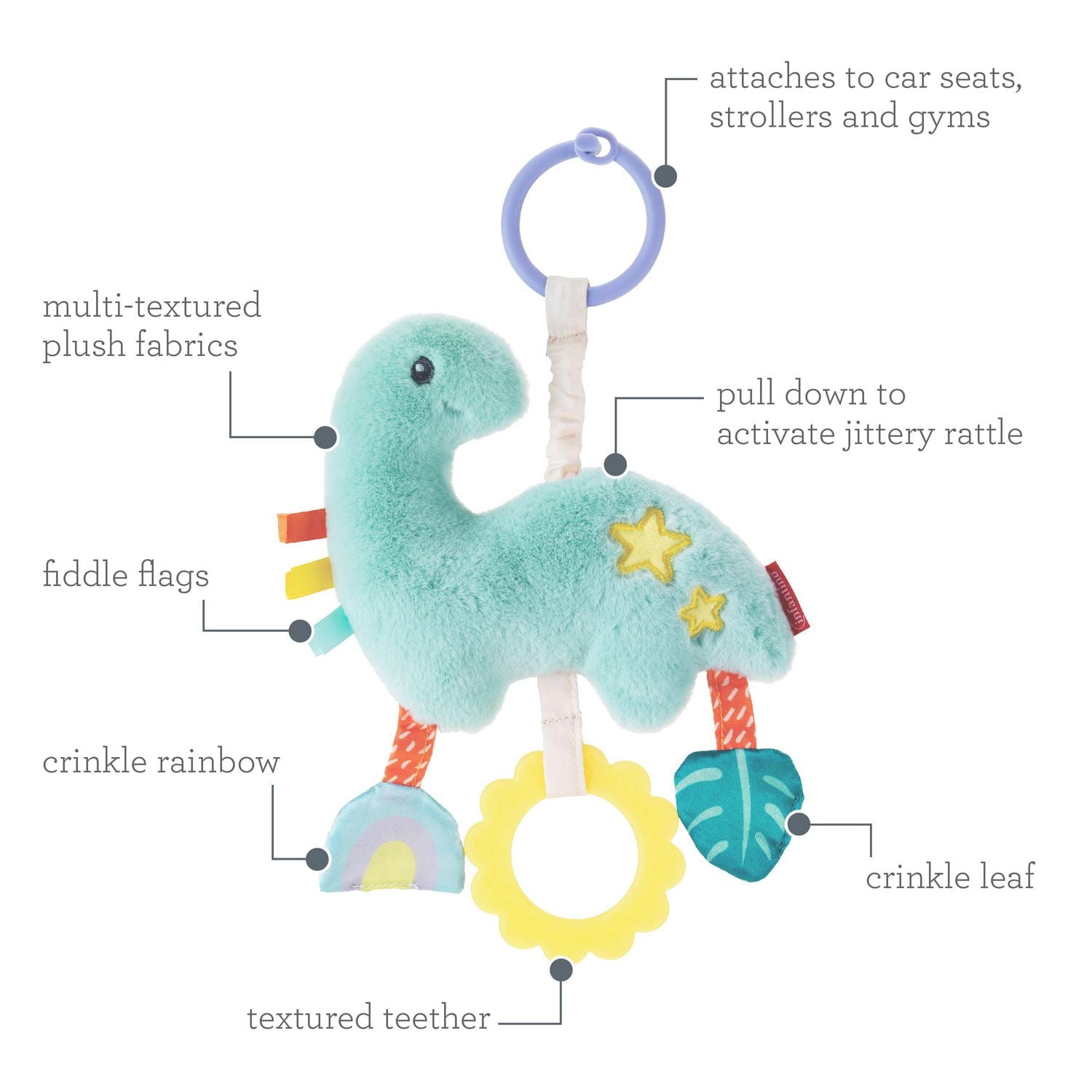 Infantino Pull & Shake Jittery - Dinosaur, Dinosaur toy