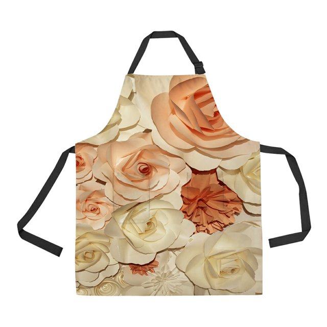 ABPHQTO Delantal de rosas blancas y naranjas, delantal de cocina para el hogar con bolsillos