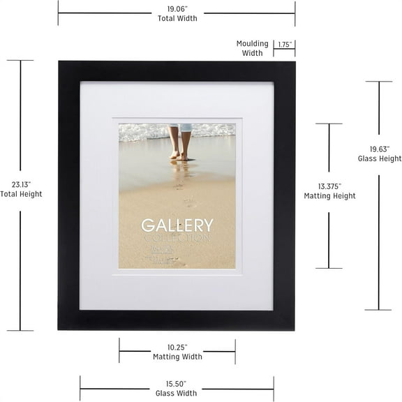 16x20 Matted Picture Frame - Made to Display Pictures 11x14 with Mat, or 16x20 without Mat -Black