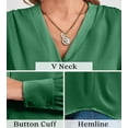 thumbnail image 3 of Long Sleeved Spring Fall Women's Chiffon V-Neck Button-Up Casual Pure Color Blouse for Business, 3 of 5