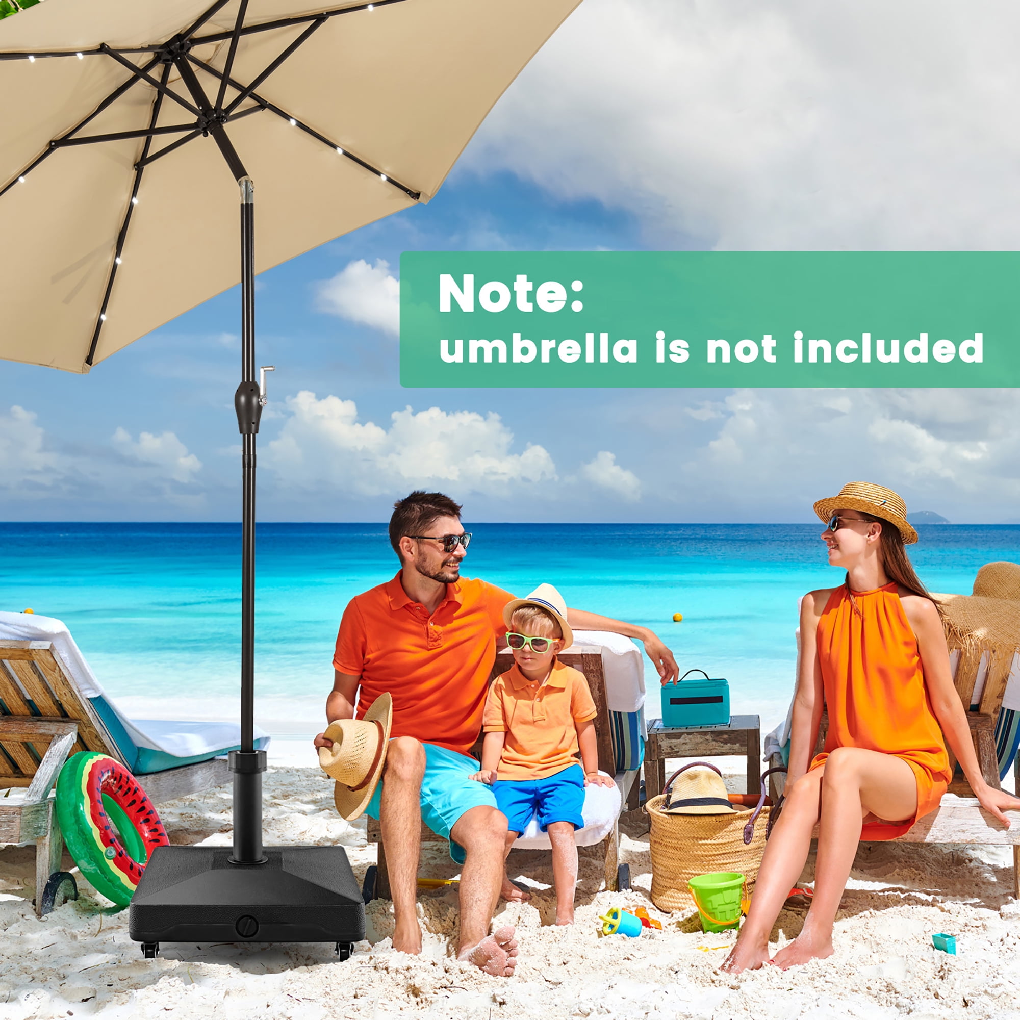 Gymax Patio Umbrella Base w/ 4 Universal Wheels 2 Receivers Square Pole Stand Outdoor