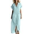 thumbnail image 3 of VBVC Women's Button Down Maxi Shirt Dress,Short Sleeve Collared Dress for Women,Ladies Summer V-Neck Work Office Sundress with Pockets,Light Blue,S-2XL, 3 of 8