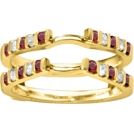 Genuine Ruby Mounted In Sterling Silver Traditional Style Cathedral Wedding Ring Guard Enhancer (0.5ctw)