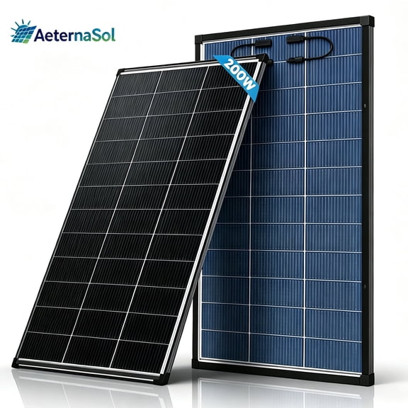 AeternaSol 200W 12V Bifacial Solar Panel, 18BB N-Type A+ Grade with 25% Efficiency, IP68 Waterproof & Pre-Drilled for Quick Install on RV, Boat, Camper & Farm