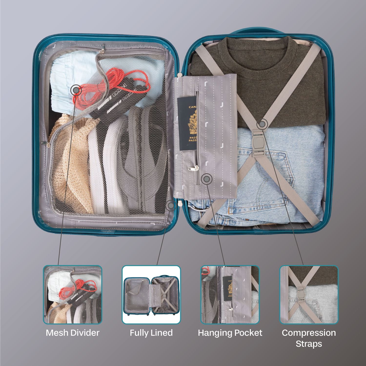 JetStream® Hardside Carry-On Luggage with wheels, 20 Inch Carry On Rolling Spinner Suitcase