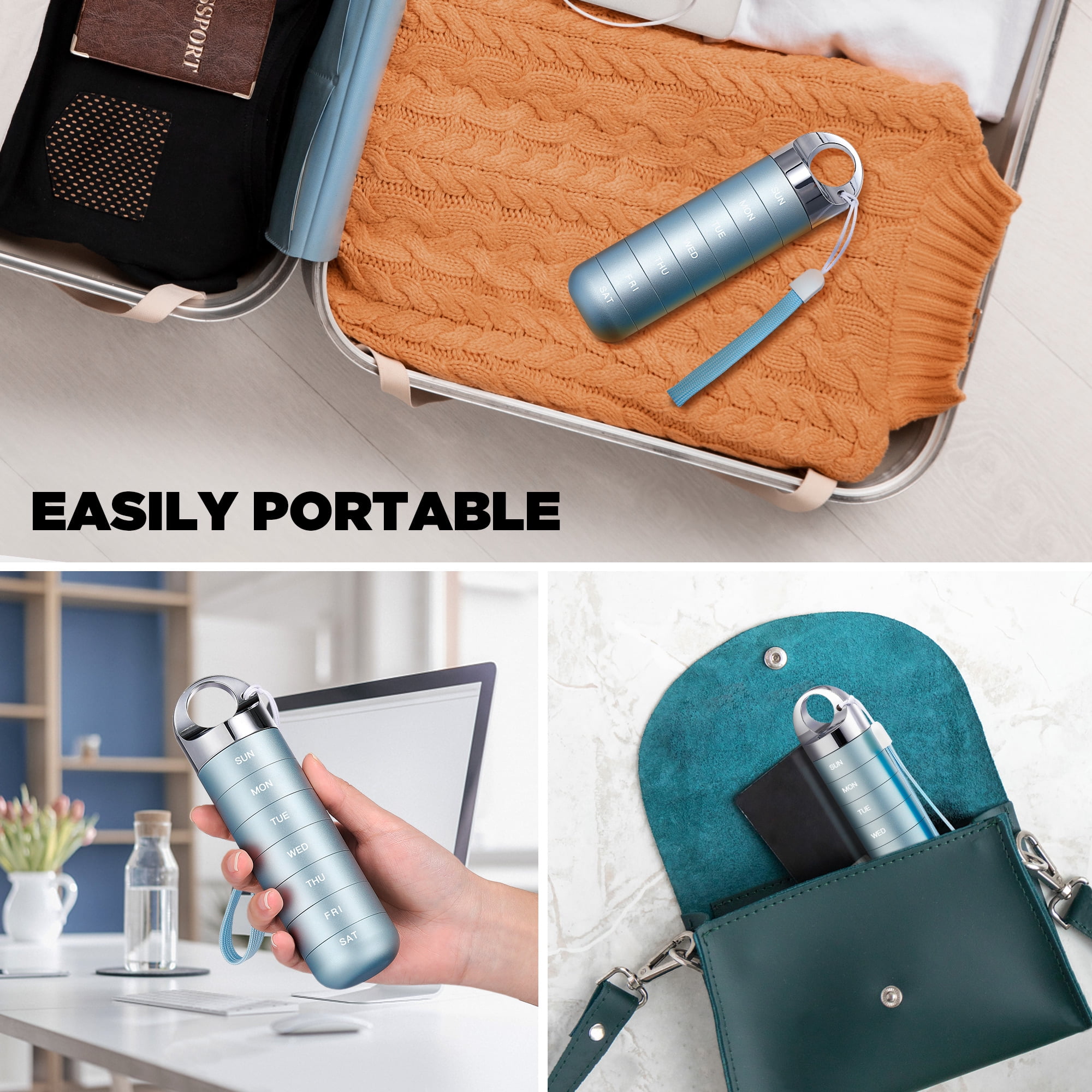 Macova Metal Travel Pill Organizer, Portable Waterproof Weekly Pill Box, Large Aluminum Alloy Pill Case Container, BPA Free 7 Day Daily Medicine Organizer Holder for Vitamin, Fish Oil, Supplement