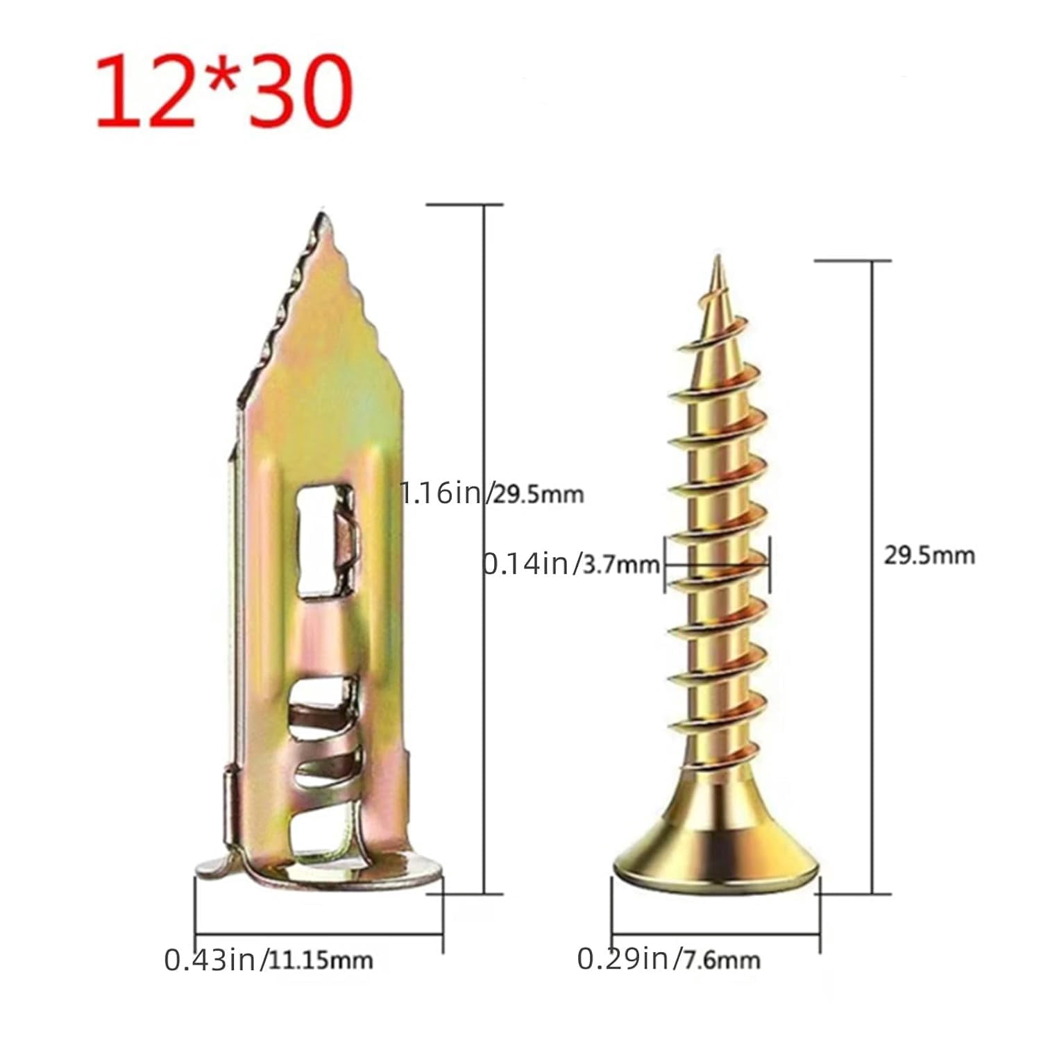 Drywall Expansion Anchors + High Strength Zinc Screws Kit,Self Drilling Drywall Anchors with Screws Kit, No Drill or Holes in Wall,for Wall Hanging,Cabinets,Holds up to 80lb (12 * 40 Tube,10Pcs)