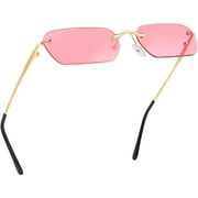 FEISEDY Retro Small Narrow Rimless Sunglasses Clear Eyewear Vintage Rectangle Sunglasses for Women Men B2643