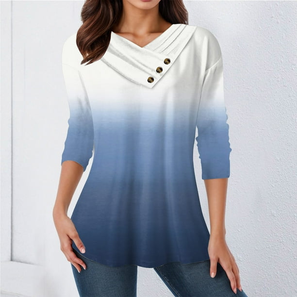 Gibobby Blusas Elegantes Para Mujer Blusas de manga larga para mujer blusas con botones y cuello en V fruncidas camisas informales holgadas para salir camisetas ropa Blanco XL Walmart en linea