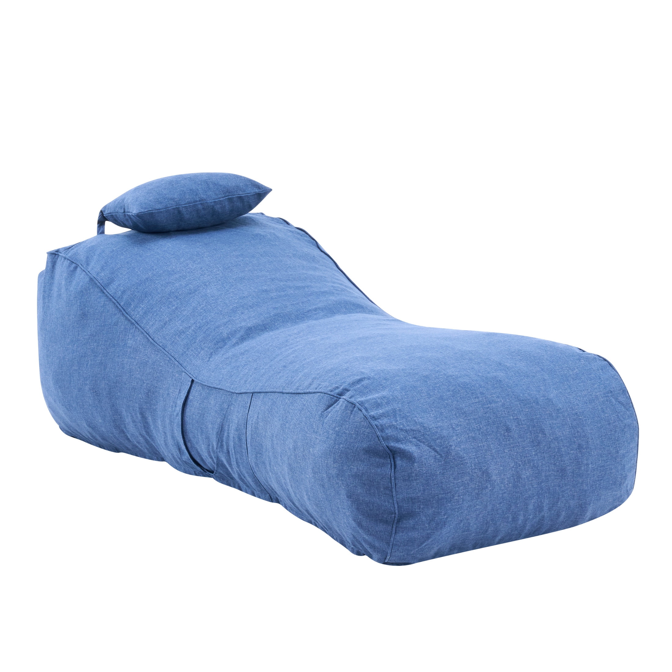 Christopher Knight Home 71" Outdoor Bean Bag Lounge Chair with Headrest Pillow, Plush Foam Fill, Navy Blue
