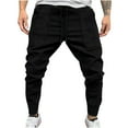 thumbnail image 2 of safuny Men's Athletic Sweatpants Stretch Casual Cargo Pants Workout Relaxed Fitted Joggers Pocket Straight Leg Trousers Big Men's Drawstring Full Length Pants Black L, 2 of 4