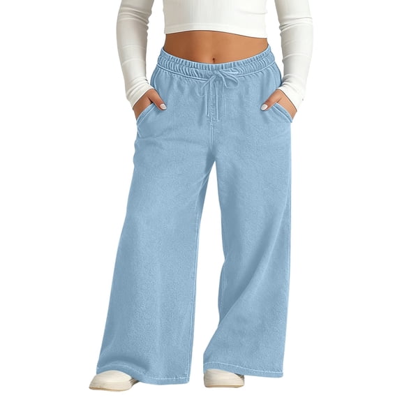 Ruyang Girls Wide Leg Sweatpants High Elastic Waisted Joggers Drawstring Pockets Baggy Denim Pants Teens Girls Y2k Streetwear Jeans