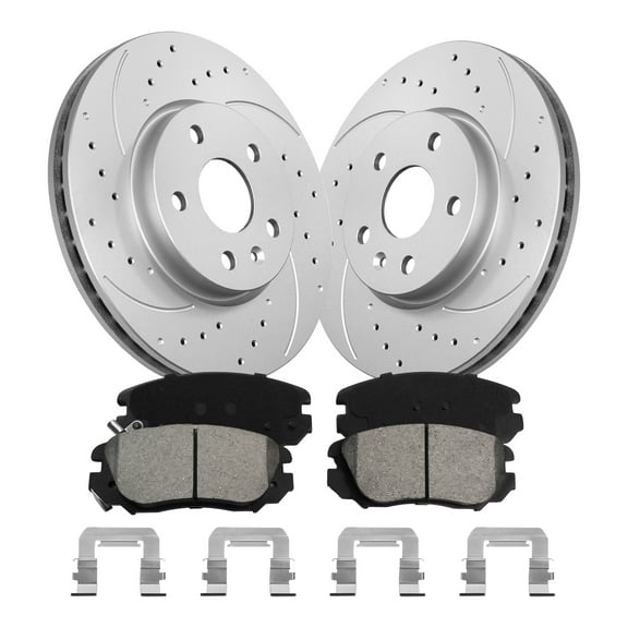 Aurogenix Front Brake Kit, Compatible With 2010-2017 Chevrolet Malibu Chevrolet Impala GMC Terrain Buick Regal Buick LaCrosse, Geomet Coated Drilled Brake Rotors & Ceramic Brake Pads,321mm 12.6in