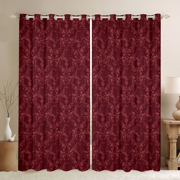 Feelyou Adult Boho Damask Black Out Curtains, Maroon Ghost Curtains Pack of 2 (42x63 Each)