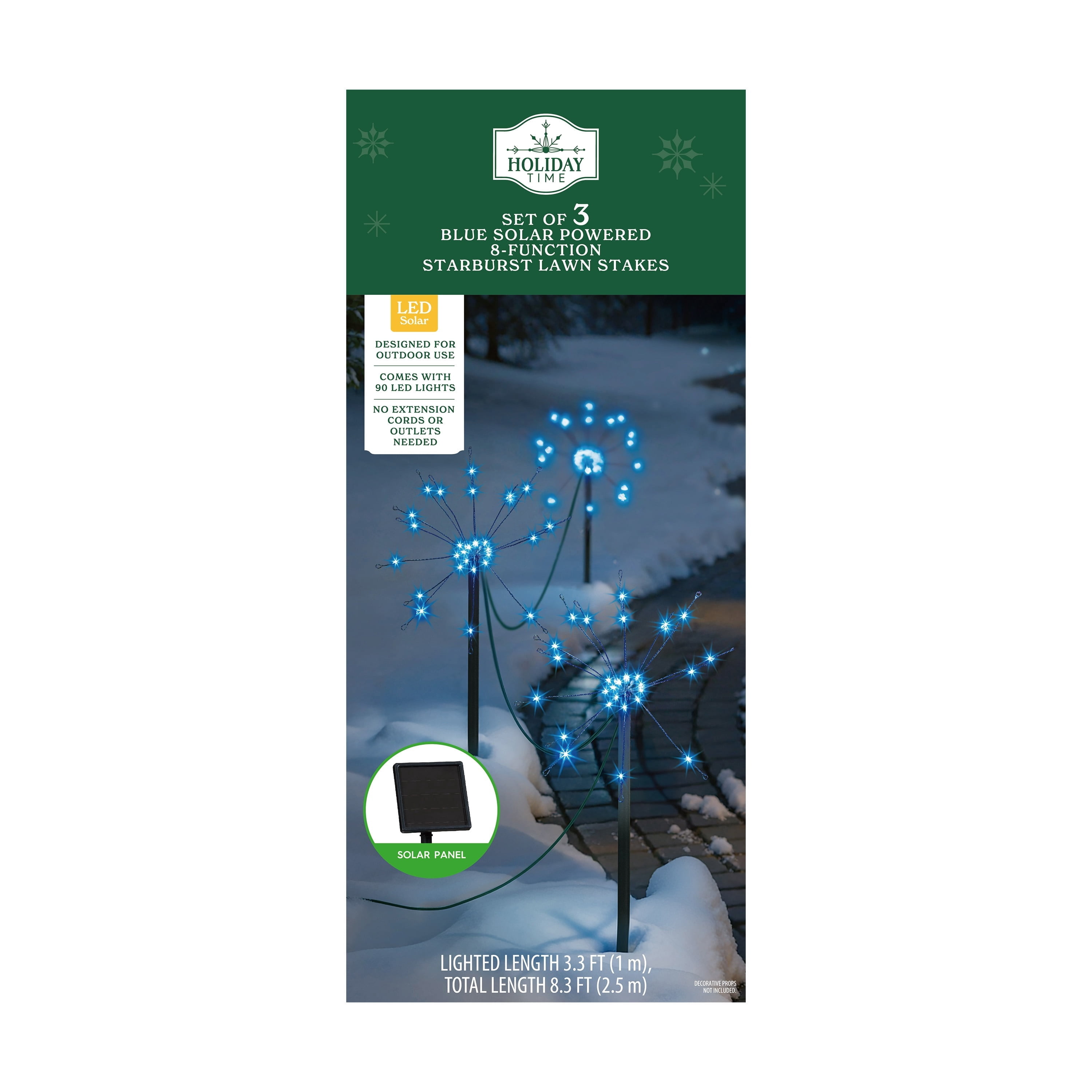 Outdoor Solar-Powered LED 8-Function Starburst Christmas Pathway Lights, Blue, Set of 3, by Holiday Time
