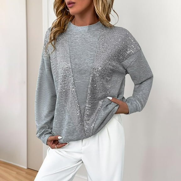 Women's Embellished Round Neck Pullover For Casual Everyday Wear Basic Fall Clothes Outfits Winter Clothing
