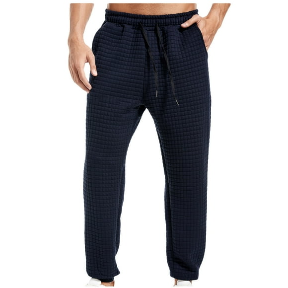 Mens Casual Waffle Sweatpants Drawstring Athletic Running Lounge Pants Lightweight Jogger Pants with Pockets