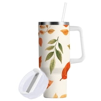 Yayeee 30oz Double-Wall Insulated Stainless Steel Tumbler with Handle Bottle, Beige Autumn Leaves