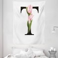 thumbnail image 1 of Letter T Tapestry, Spring Garden Alphabet Font Types Soft Pink Tulip Flowers and Letter T, Wall Hanging for Bedroom Living Room Dorm Decor, 60W X 80L Inches, Pale Pink Green Black, by Ambesonne, 1 of 2