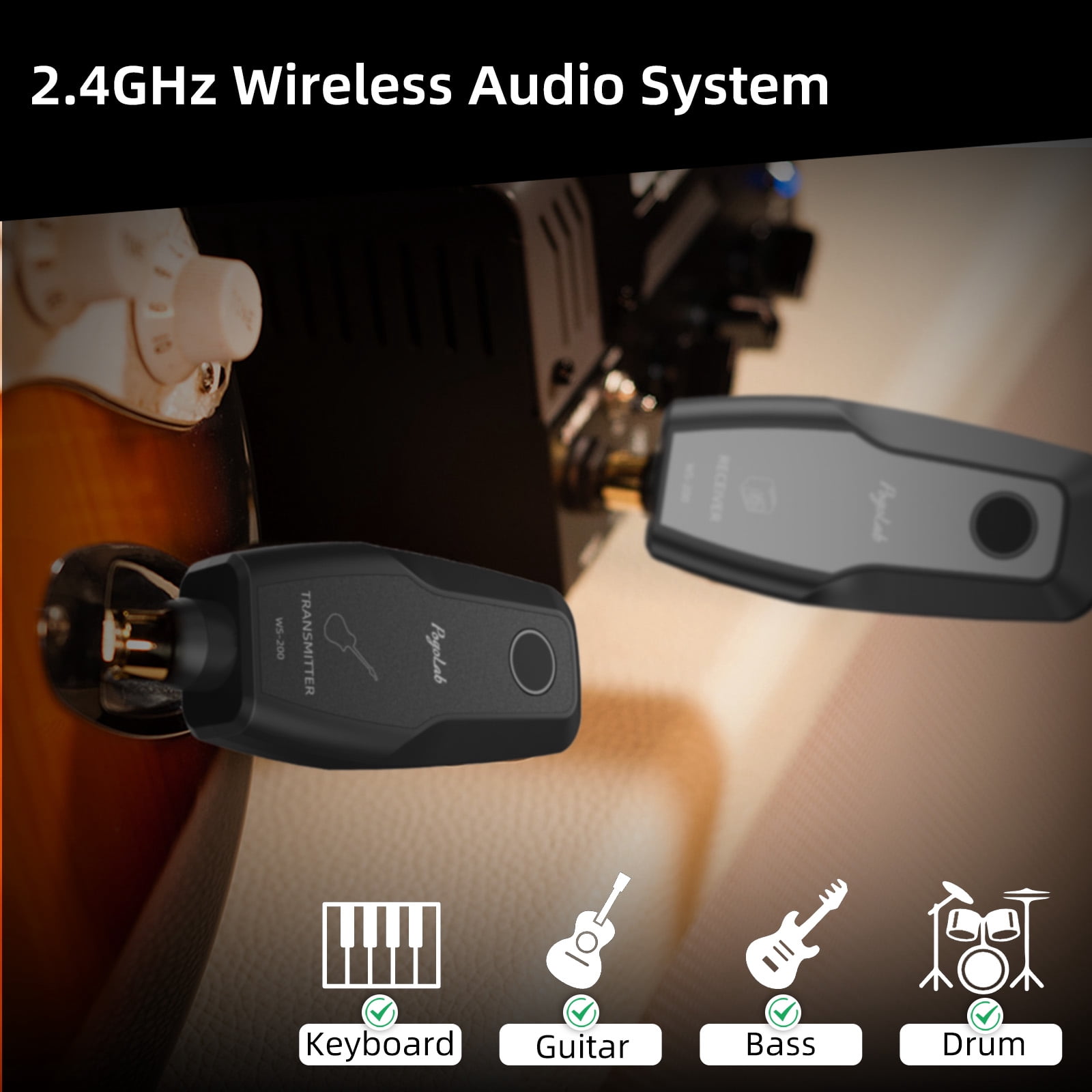 POGOLAB 2.4GHz Wireless Audio System 2.4G Guitar Wireless Transmitter &Receiver