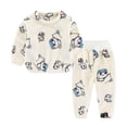 thumbnail image 2 of lkfuzj 2 Piece Fleece Pajama Set for Toddler Boys Girls Fall Winter Warm Plush Matching Sleepwear Set Tops+Pants Outfits Loungewear - Beige, 2 of 3
