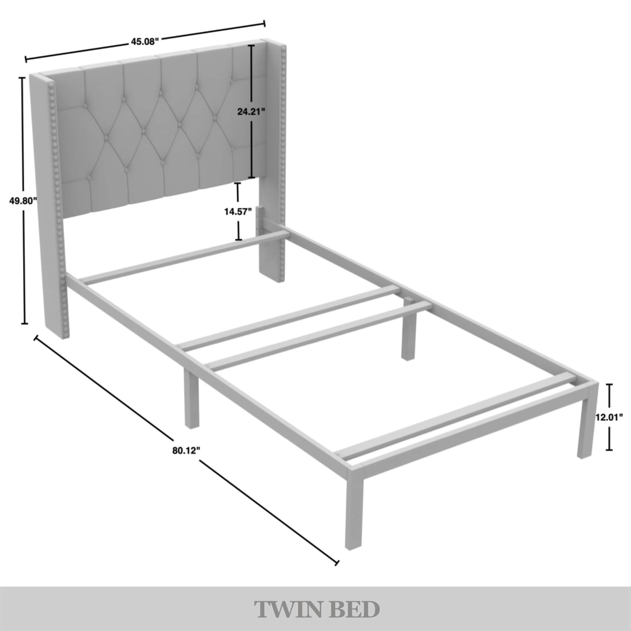 Castle Place Button Tufted Wingback Velvet Upholstered Bed, Black, Twin